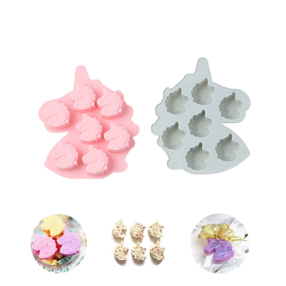 2 Pack Unicorn Head Silicone Molds, 7-Cavities Mini Unicorn Chocolate Mold for Making Hard Candy Gummy Jelly Small Soap Bath Bombs Brownie Resin Crayon Cookie Tray
