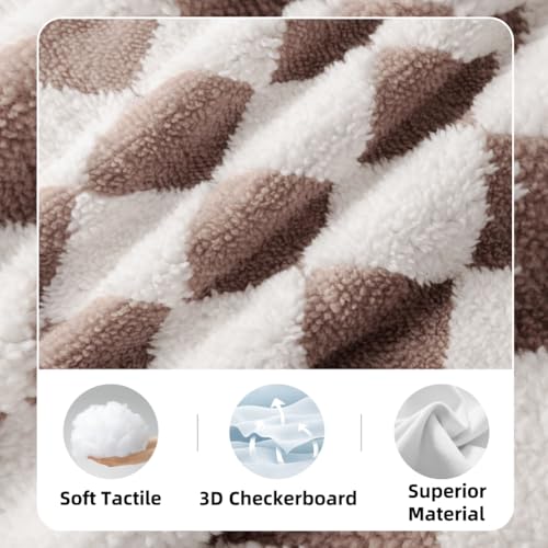 Checkered Baby Blanket Neutral Ultra Soft Fuzzy 30 X 40 Inches Cozy Baby Blankets with 3D Chessboard Grid Warm Comfort Reversible Baby Bed Blanket for Toddlers Infant or Newborn (Brown)