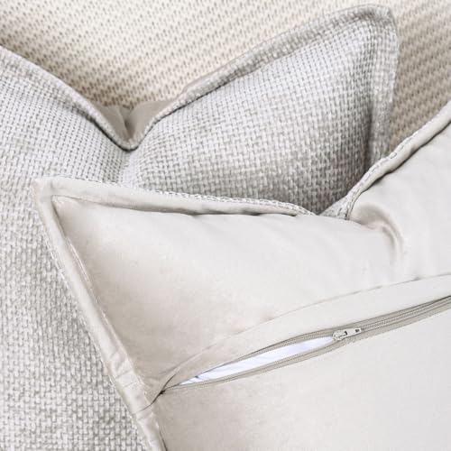 Image of MADIZZ Decorative Chenille Velvet Throw Pillow Covers Set of 2 Soft Boho Textured Neutral Couch Throw Pillow for Bed Modern Farmhouse Home Decor for Sofa Livingroom Oatmeal 24x24 Inch Euro Sham