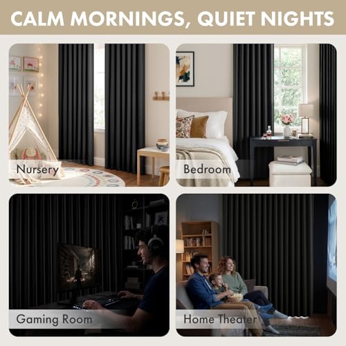 Image of ANRODUO Black Back Tab Blackout Curtains 63 Inch Long 2 Panels | Rod Pocket,Thermal Insulated Room Darkening Light Blocking Curtains for Living Room Bedroom Privacy,W42xL63