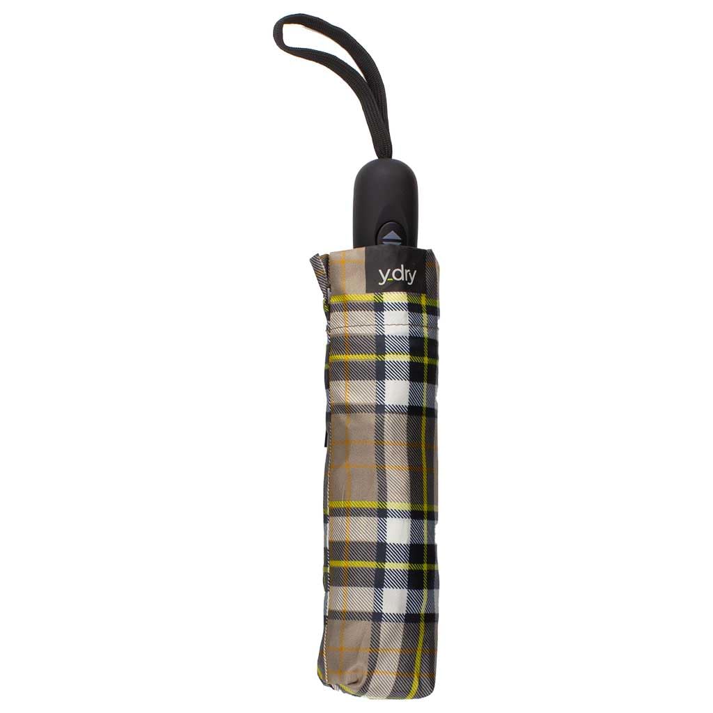 Ombrello Corto Artù Apri e Chiudi, Antivento con Chiusura Assistita, Tessuto Poliestere 190D Tinto in Filo, Diametro 98 cm, Compatto e Resistente, Chiuso 28 cm, Peso 348 g (Scottish Beige)