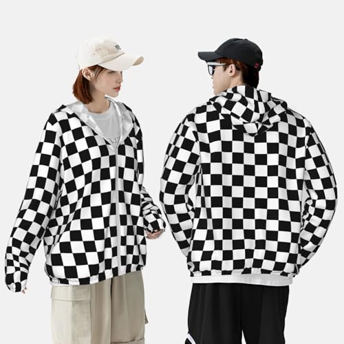 Chessboard Checkerboard Black White Sun Protection Zip Up Hoodie Jacket Lightweight Long Sleeve Sun Shirts for Men Women2