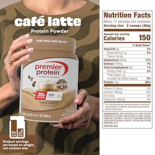 Image of Premier Protein Powder, Cafe Latte, 100% Whey, 30g High Protein, 17 Serving