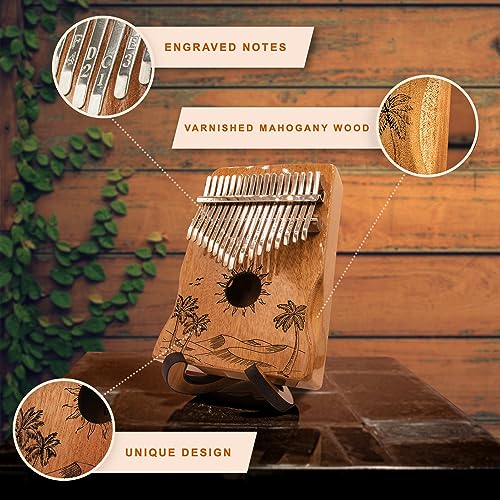 Orora Kalimba 17 Keys Thumb Piano - Songbook included with 25 Songs - Varnished Wood Musical Instrument - Finger Piano with Protection Case, Stand, Accessories - Unique Gift - Image 5