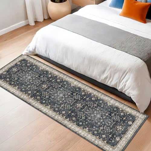 Black Boho Washable 2x6 Runner Rugs for Hallway Kitchen Bedroom Beside Laundry Room Bathroom Rug, Pet & Kids Friendly, Non Slip Low Pile Stain Resistant Soft Foldable Long 24 x 72 Floor Carpet - 5