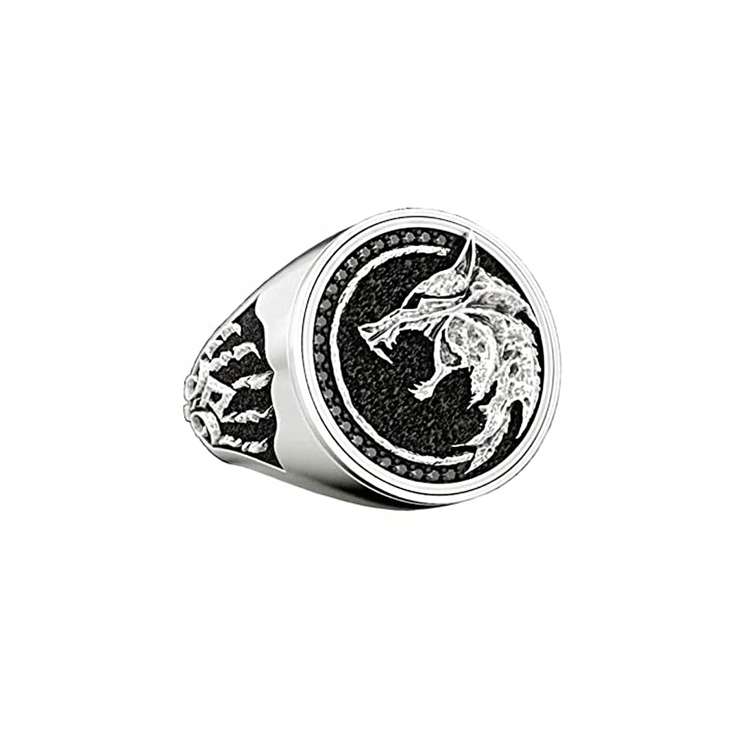 Rings for Men Stainless Steel Men Ring Viking Ring Wizard Warrior Hunter Wolf Head Silver Ring for Men and Boy's