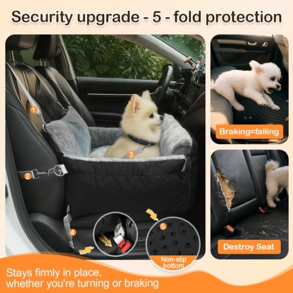 SIVEIS 3-in-1 Hundesitz fürs Auto & Reisebett für kleine Hunde – Tragbarer Autositz mit erweiterbarer Liegefläche, gepolstertem Kissen, für Vorder- oder Rücksitz, innen & außen
