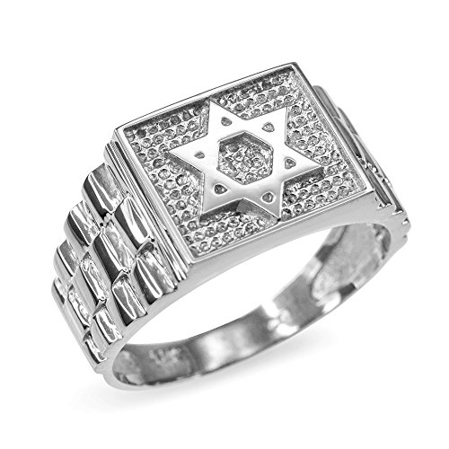 Jewish Star of David Ring for Men in Textured 925 Sterling Silver
