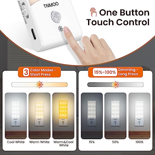 Motion Sensor Lights Indoor, 2Pack LED Motion Sensor Night Light Rechargeable with 3 Modes, Warm&White Color, 15%-100% Dimmable Wardrobe Lights for Cupboard, Stair, Cabinet, Bedroom, Kitchen, Hallway - Image 4