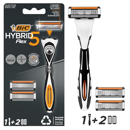 BIC Hybrid 5 Flex Refillable Men's Razor Kit, Handle and Nano-Tech Titanium 5-Blade Refills - Box of 1+2 - image 1