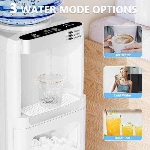 Image of Antarctic Star 3-in-1 Water Cooler with Ice Maker, Hot & Cold Top-Loading Water Dispenser for 5 Gallon Bottle, 33LBS /24H Ice Maker Output, Child Safety Lock, Water Machine for Home & Office, White