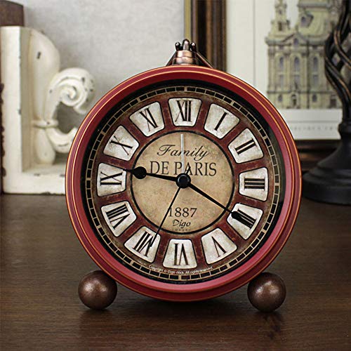 HeQiao Vintage Silent Non-Ticking Table Alarm Clocks (Red) - Thumbnail 2