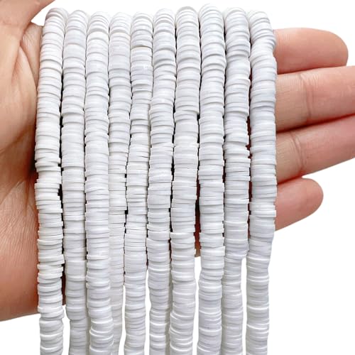 MIIIM 3600 PCS 10 Strands Polymer Clay Beads for Jewelry Making Vinyl Heishi Beads 6mm for Surfer Bracelets Necklace Making (White)