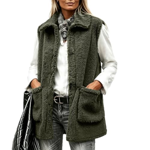 Womens Sherpa Fleece Vest Collared Button Front Pockets Casual Fall Layer - image 7