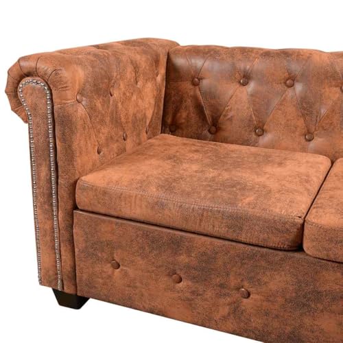 MOBCANT Chesterfield-Ecksofa 6-Sitzer Kunstleder Braun Wohnlandschaft Couch Couchgarnitur Polstergarnitur für Wohnzimmer Büro Schlafzimmer Empfangsraum – Bild 7