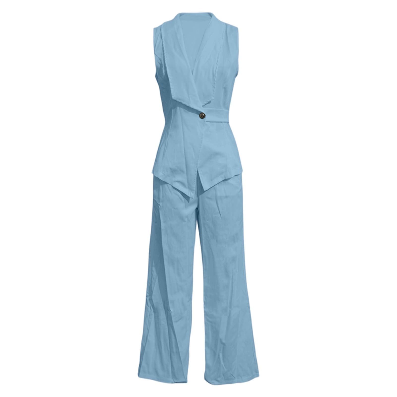 Conjunto de Chaleco de Verano 2 Piezas para Mujer Chaleco con Botón sin Mangas con Cuello en V y Pantalones Pierna Ancha Trajes de2 Piezas para Mujer Elegante Trabajo Oficina