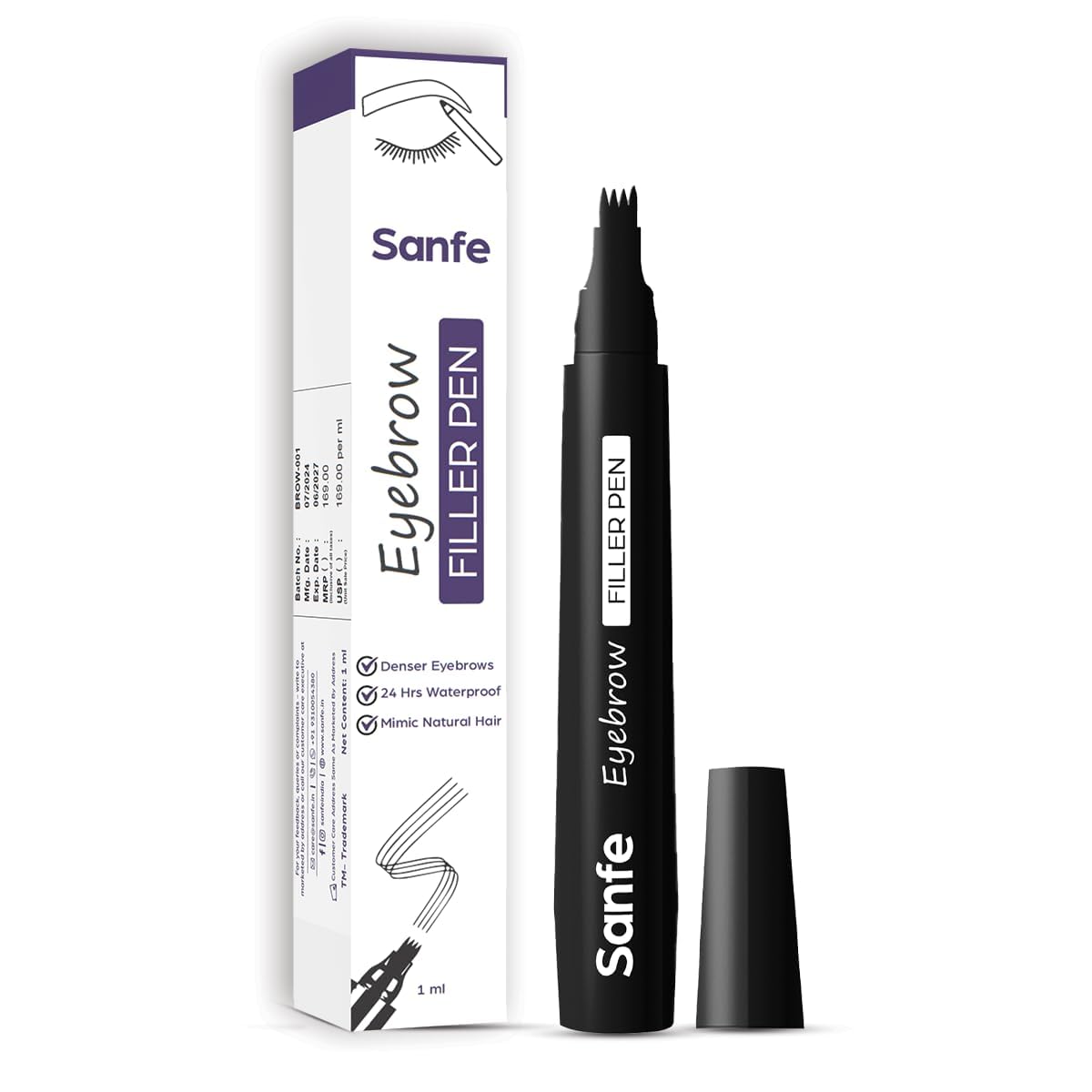 Sanfe Eyebrow Filler Pen | Perfect Eyebrow Enhancer, waterproof & smudge-proof | one swipe application with micro precision, natural & long-lasting finish | For Denser & Fuller Eyebrows | Black (Black, Pack Of 1)-picture-55