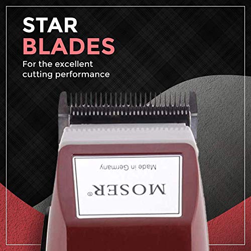 Image of Wahl Unisex 01400-0016 Corded Steel Moser Classic Professional Hair Clipper; 0.7-3 mm; Stainless Steel Star Blades For Precision Cutting; Red