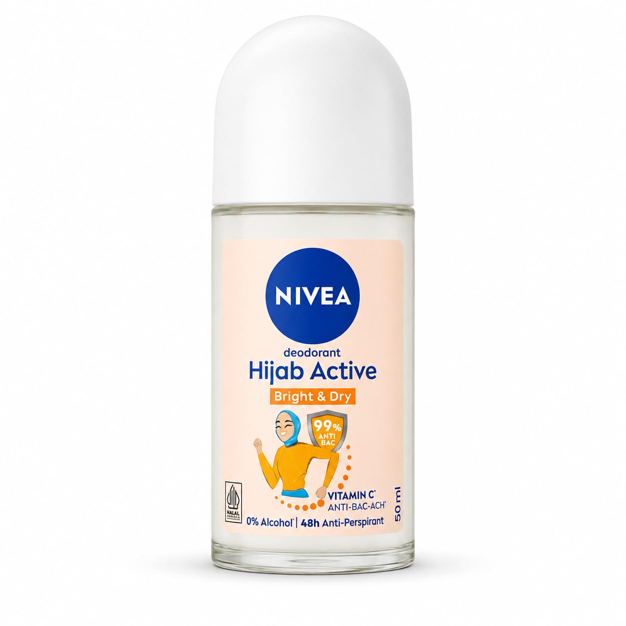 NIVEA Hijab Active Bright & Dry Anti-Perspirant Roll-On Deodorant for Women, 48H Protection, Vitamin C & Anti-Bacterial Formula, 0% Alcohol, 50 ml-image-28