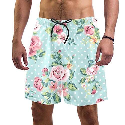 Short de Plage Fleur Rose Vintage pour Homme Actif en Vacances