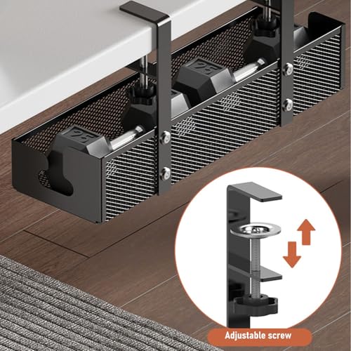 Bandeja de Gestión de Cables Bajo Escritorio Chrees, Organizador Metálico con Montaje de Abrazadera, Estante para Gestión de Cables en Oficina y Casa, Instalación Fácil sin Taladro, Negro miniatura 7