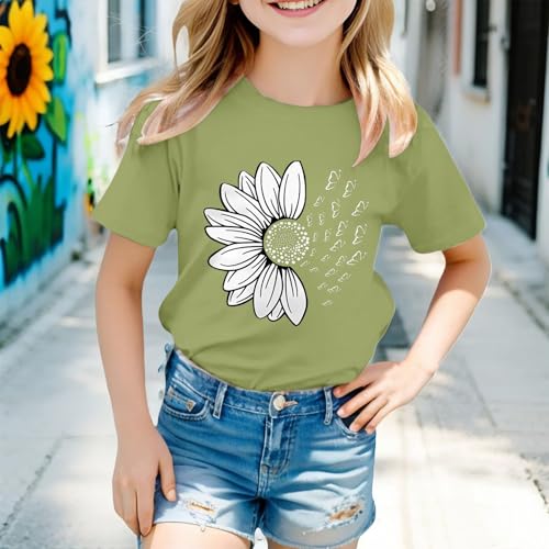 Girls Summer Sunflower T Shirt Cotton Cute Flower Graphic Loose Tees Crew Neck Short Sleeve Casual Tops for Toddler Kids3