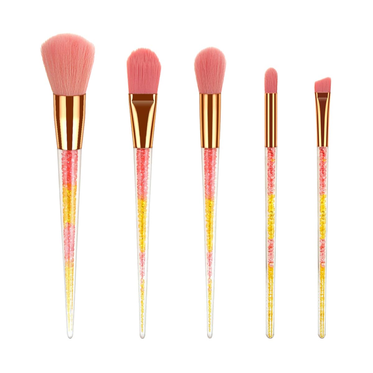 Alipis 5pcs Pink Crystal Handle Makeup Brush Set with Tapered Synthetic Hair, Cosmetic Kit for Face Powder, Blush, Eyeshadow, Portable Beauty Tools for Professional and Travel Use