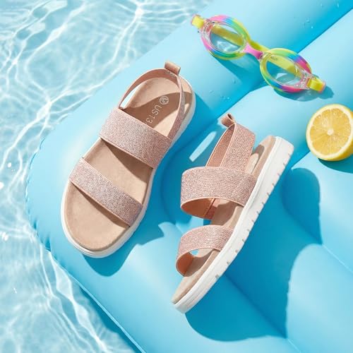 Image of shoeslocker Girls Sandals Summer Shoes Open Toe Elastic Back Strap Sandals Flat for Little Kids Big Kids
