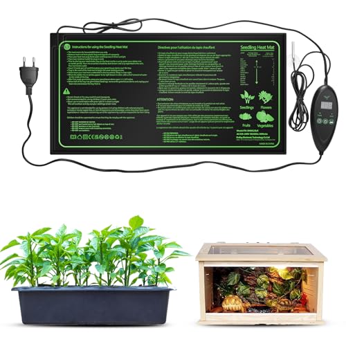Tapis chauffant pour plantes avec thermostat, Tapis chauffant imperméable pour semis, Tapis chauffant 25 x 50 cm avec 6 réglages de température pour semis, reptiles, culture hydroponique, serre