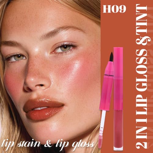 Image of evpct Red Brown Matte Liquid Lipstick Marker Pen Lip Liner Set with Lip Oil, Shine Finish, 2 in 1 Lipgloss Lipstick Long Lasting Waterproof for Women, Lips Color Stain 24hr Original Smudge Proof