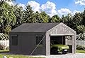 Aoxun Carport 10X20 ft Heavy Duty Carport with Roll-up Windows, Portable Garage Car Canopy with Removable Sidewalls & Doors for Car, Truck, SUV, Boat, Grey