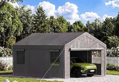 Aoxun Carport 10X20 ft Heavy Duty Carport with Roll-up Windows, Portable Garage Car Canopy with Removable Sidewalls & Doors for Car, Truck, SUV, Boat, Grey