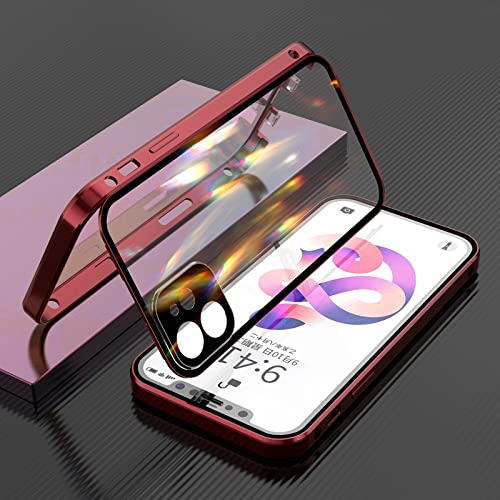 Coque en verre double face antichoc pour iPhone 12 Mini rouge protégeant l'objectif photo