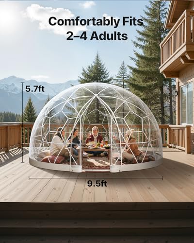 VEVOR Gartenkuppel, 2,9x1,7 m großes transparentes Blasenzelt für 2–4 Personen, geodätisches Kuppelgewächshaus mit Fenster, PVC-Zelt für Hinterhof, Terrasse, Camping, Party, Hochzeit