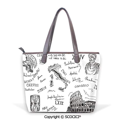 SCOCICI Tote Bag Shoulder Bag Ancient Roman Period Icons Caesar Colosseum Gladi