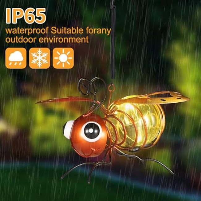 Bee Solar Outdoor Hanging Lantern Creative Small Sculpture Lights Durable Waterproof Used for Party Festivals Garden Decor Birthday Gifts for Grandma Mon Women