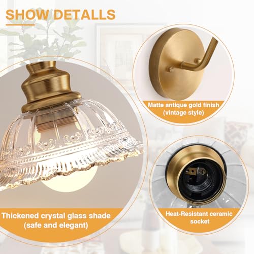 Image of Redluck Battery Operated Wall Sconce with Remote Control, Vintage Glass Wireless Wall sconces Set of Two, Rechargeable Battery Powered Wall Lamp for Bedside Bedroom Living Room Hallway Decor