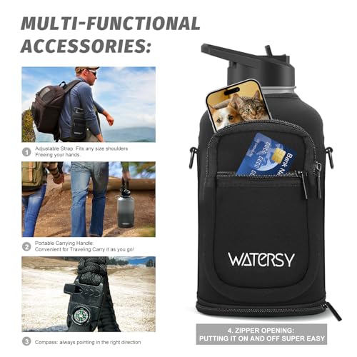 Image of 64oz Insulated Water Bottle (Cold for 48 Hrs),BPA Free&Leak Proof,Half Gallon Stainless Steel Water Flask,Water Jug with Straw Spout Lids for Gym,Hiking,Camping,Grey Black