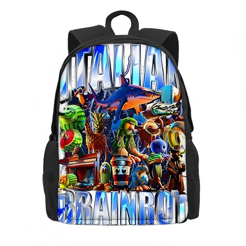 Italian Brainrot Large Backpack,17in Brainrot Casual Shoulder Waterproof Lightweight Daypack Gifts (Color 1)