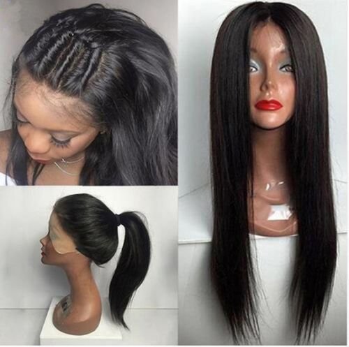 20" Cambodian Straight Free Part Full Lace Wig Virgin Human Hair 140% Natural Denisty with Bleacked Knots Baby Hair Elastic Bands and Combs (22inch lace front wig)