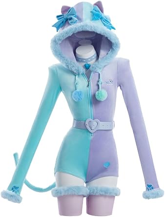 Micotaku Womens Macaron Color Block Plush Onesie