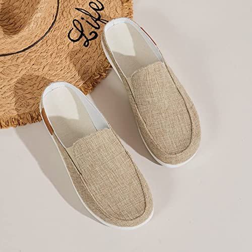 Women Canvas Slip On Lightweight Mule Sneaker,Summer Fashion Open Back Flats Walking Shoes Closed Round Toe Low Top Casual Loafer Comfort Walking Shoes3