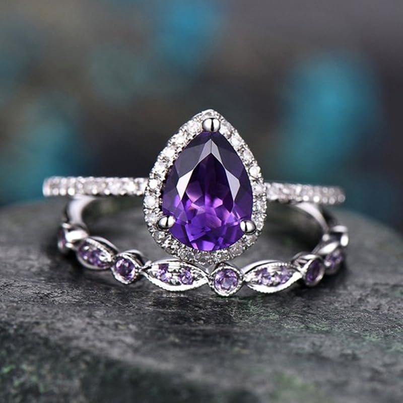 A Set Of Purple Elegant Water Droplet Zirconia Ring For Women Exquisite Light Luxury Rings Ladies Fine Jewelry Daily Life Dating Decor For Wedding4