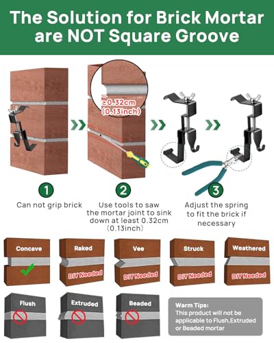 Image of Brick Clips, Brick Hangers Hooks for Hanging Outdoors No Drill, 1.97-2.91 inches Adjustable Brick Wall Clips, Metal Brick Picture Hangers No Damage (Pack of 4, Black)