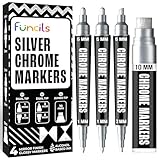 Funcils Liquid Chrome Marker - 4 Silver Chrome Paint Pen (1mm, 3mm, 5mm, 10mm) | Reflective, Mirror Effect Metallic Paint Markers for Metal, Plastic, Glass, Resin Art, Model Touch Up - Oil Markers