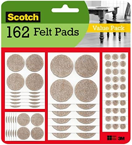 Scotch Felt Furniture Pads 162 PCS Furniture Pads for Hardwood Floors, Round, Beige, Assorted Sizes Value Pack