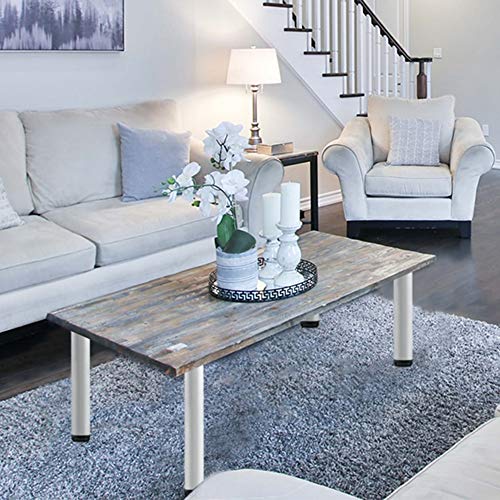 Image of QLLY 16 Inch Adjustable Metal Coffee Table Legs, Heavy Duty Round Furniture Legs with 1 inch Leveling Feet for Ottoman, Bench, End Table and Sofa Replacement, Set of 4 (White)