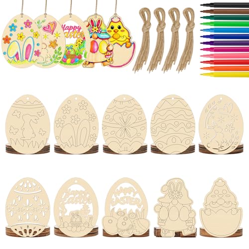 Philorn 40PCS Easter Wooden Crafts Wood Ornaments Kits
