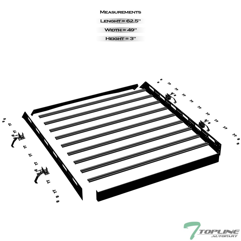 TLAPS 7422445872869 Compatible with 2022-2023 Rivian R1T Black Modular Window Frames Roof Rack Cargo Basket Luggage Carrier with Wind Fairing