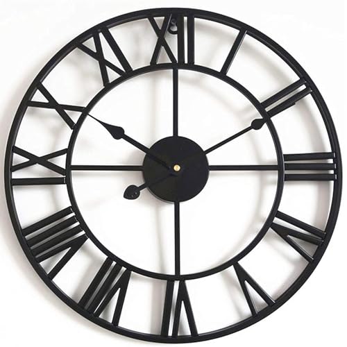 ZYGPH Grande Horloge Murale d'extérieur - Design Vintage en métal à Cadran Ouvert avec Chiffres Romains - Fer forgé étanche - Idéale pour Le Jardin et Les espaces extérieurs